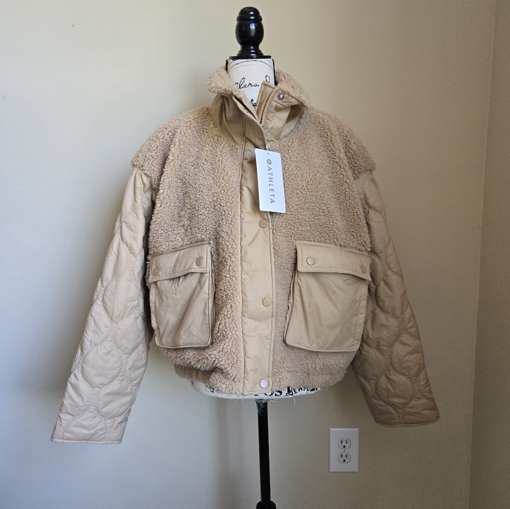 Athleta Fleece Hybrid Jacket Womens XL Tan Cropped